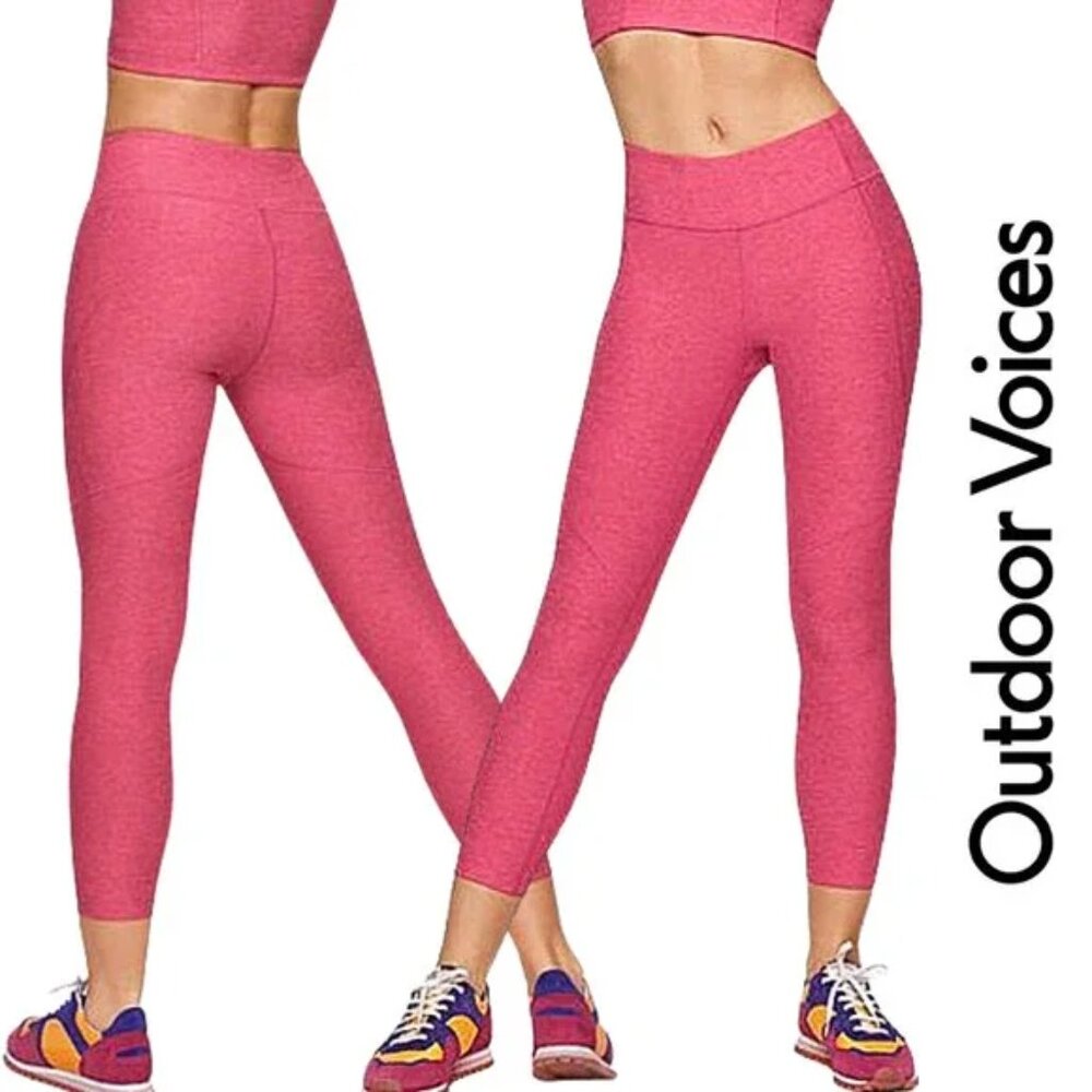 Outdoor Voices Flamingo Pink Space Dye 3/4 Crop Leggings, Medium